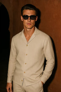 Stylish men's linen shirt with concealed button placket – Eliano-XS-State of Style