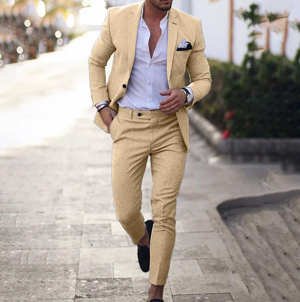 Stylish Men's Suit - Lucas-Khaki-M-State of Style