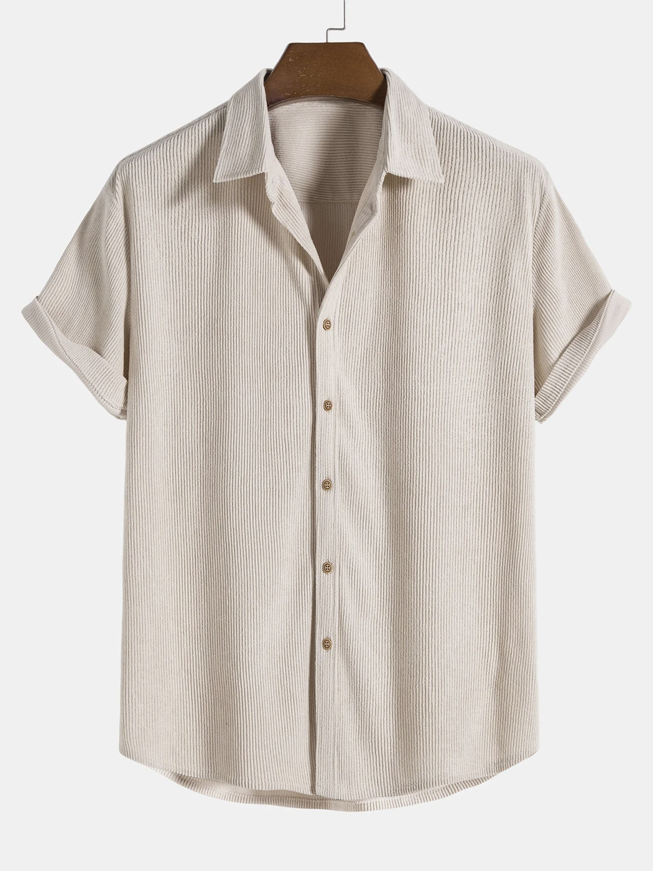 Stylish men's summer set with shirt and cord shorts - SummerCore-Beige-S-State of Style