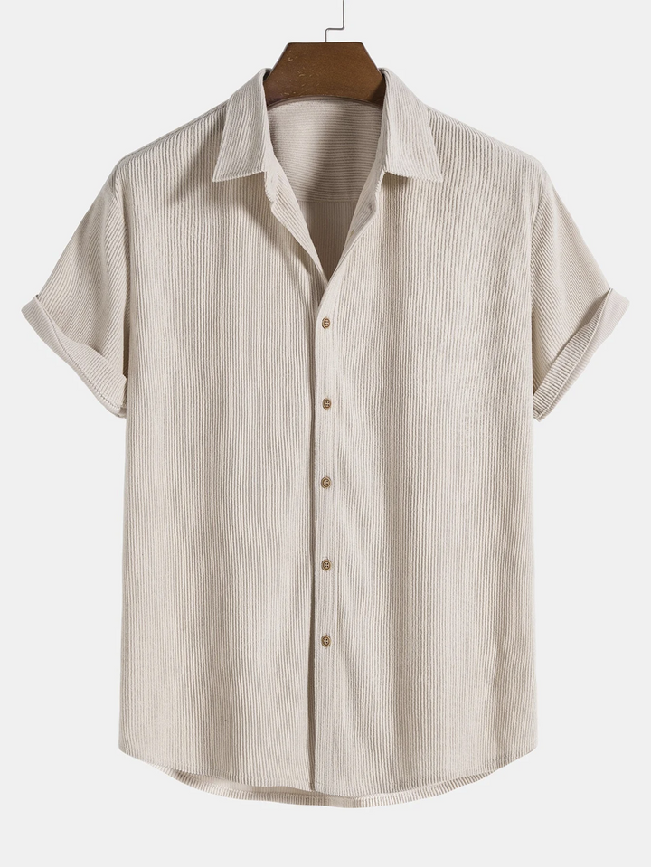 Stylish men's summer set with shirt and cord shorts - SummerCore-Beige-S-State of Style