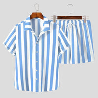 Stylish men's summer set with striped pattern - StripesFresh-Blue-S-State of Style