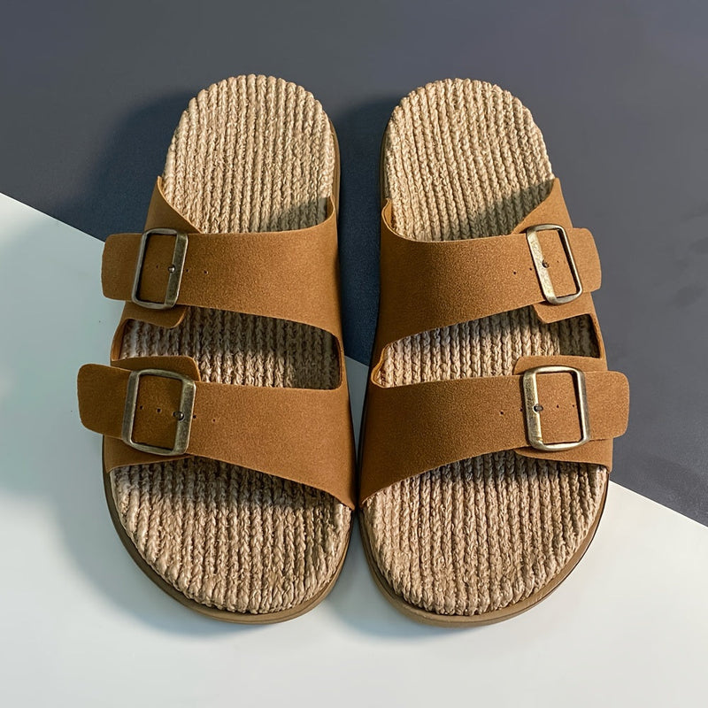 Stylish men's summer slip-ons with adjustable straps - GripStep-Brown-6.5-State of Style