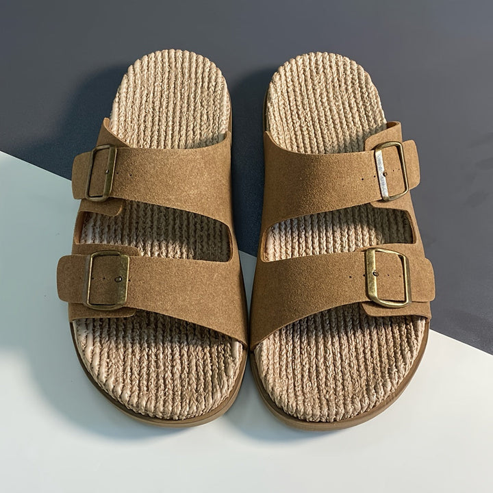 Stylish men's summer slip-ons with adjustable straps - GripStep-Dark brown-6.5-State of Style