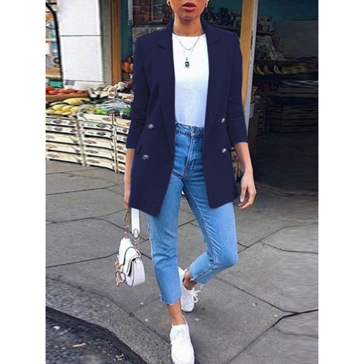 Stylish Mid-Length Women's Blazer - Ava-Navy Blue-S-State of Style