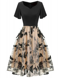 Stylish midi dress made of mesh with embroidery & flounce sleeves – Maila-S-State of Style