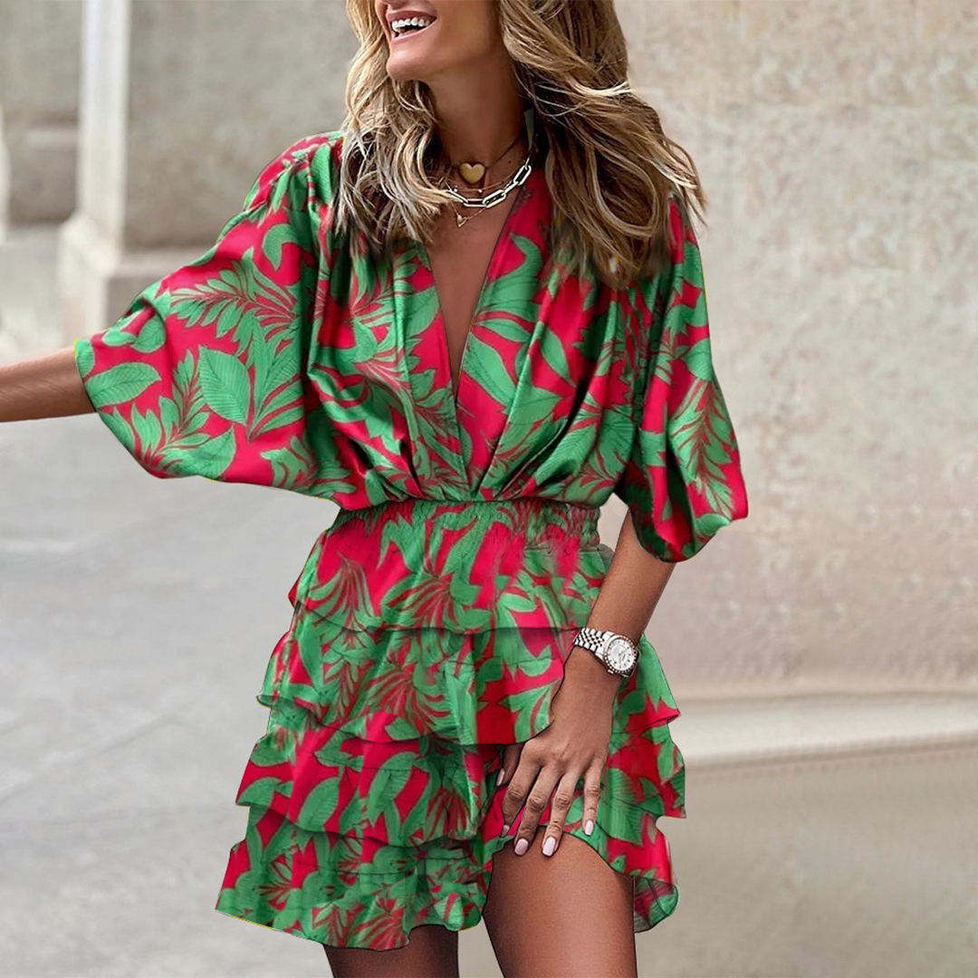 Stylish Mini Dress - Elena-Green Flower-S-State of Style