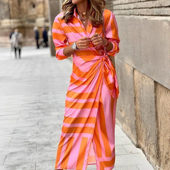 Stylish Multicoloured Maxi Dress - Fiona-Orange-S-State of Style