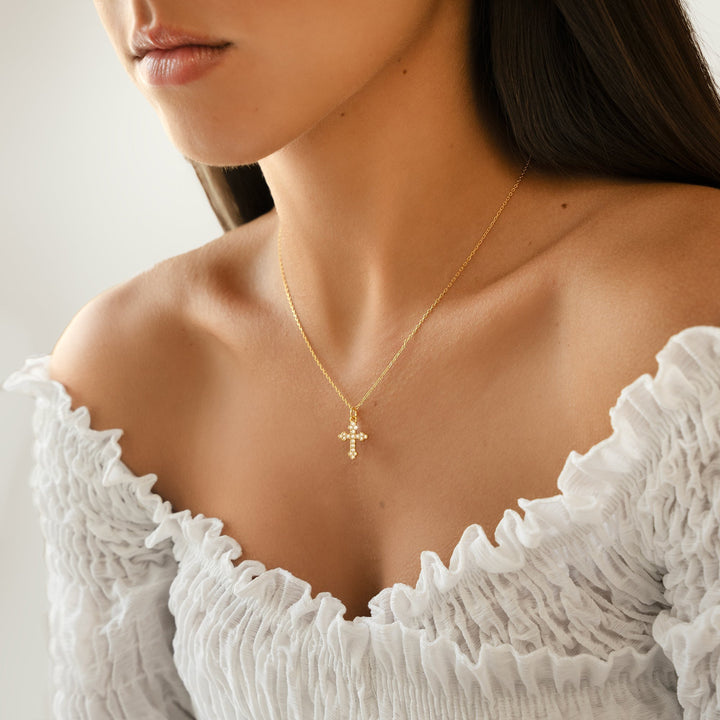 Stylish Necklace with Cross - Clémence-Gold-State of Style