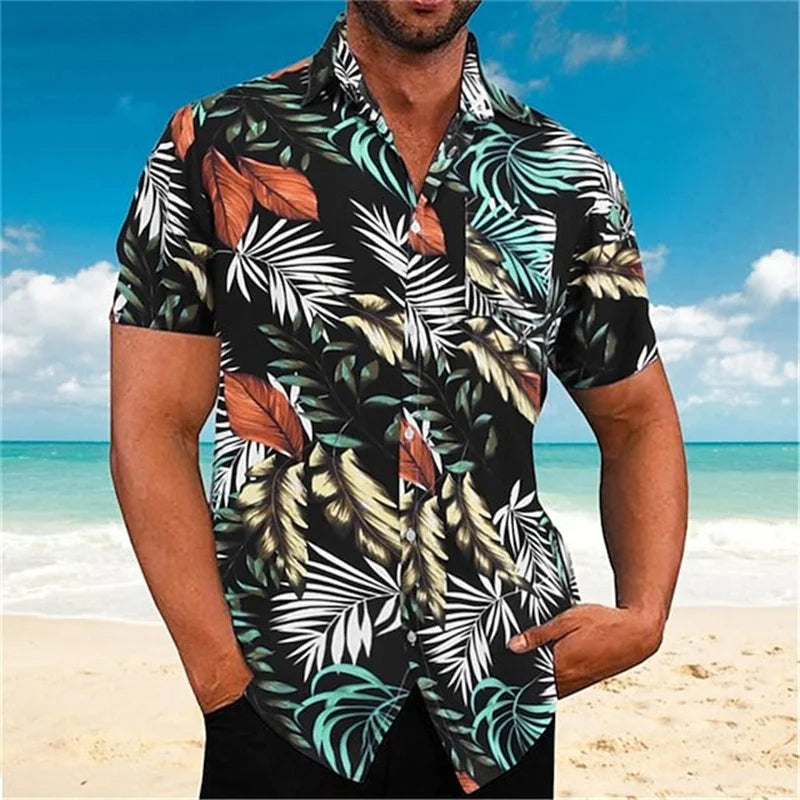 Stylish Oversized Cuban Collar Shirt with Floral Print-Black-2XL-State of Style