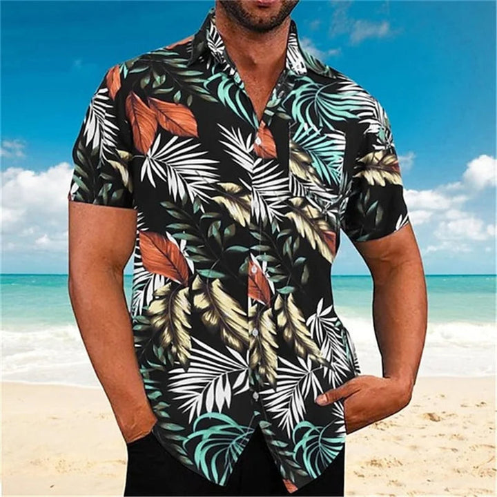 Stylish Oversized Cuban Collar Shirt with Floral Print-Black-2XL-State of Style