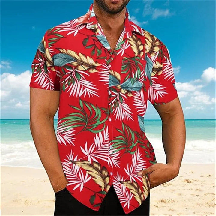 Stylish Oversized Cuban Collar Shirt with Floral Print-Red-2XL-State of Style