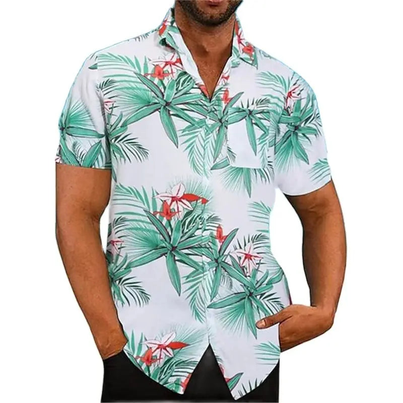 Stylish Oversized Cuban Collar Shirt with Floral Print-White A-2XL-State of Style