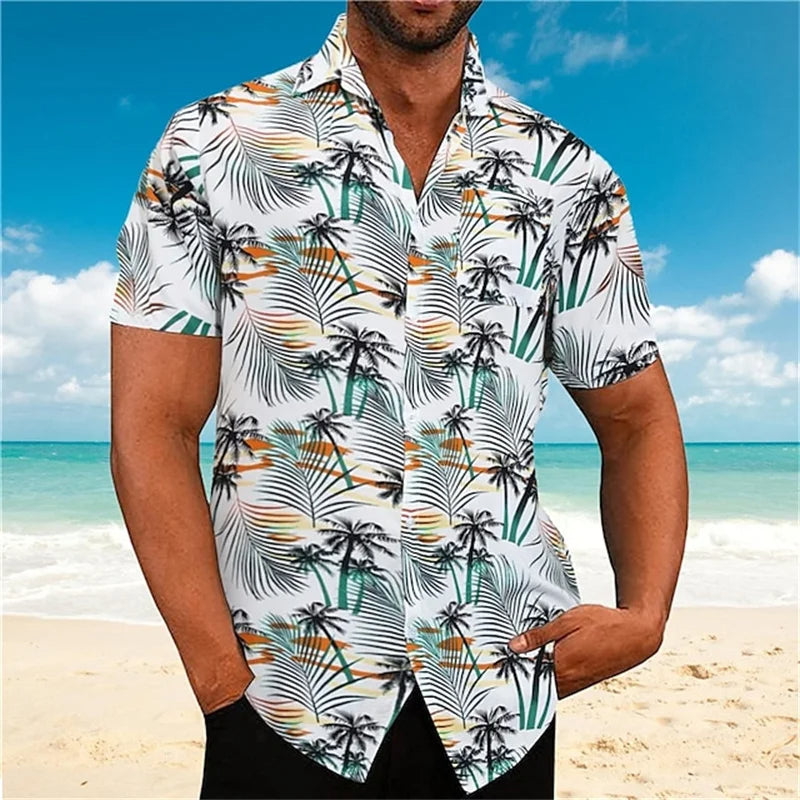 Stylish Oversized Cuban Collar Shirt with Floral Print-White B-2XL-State of Style