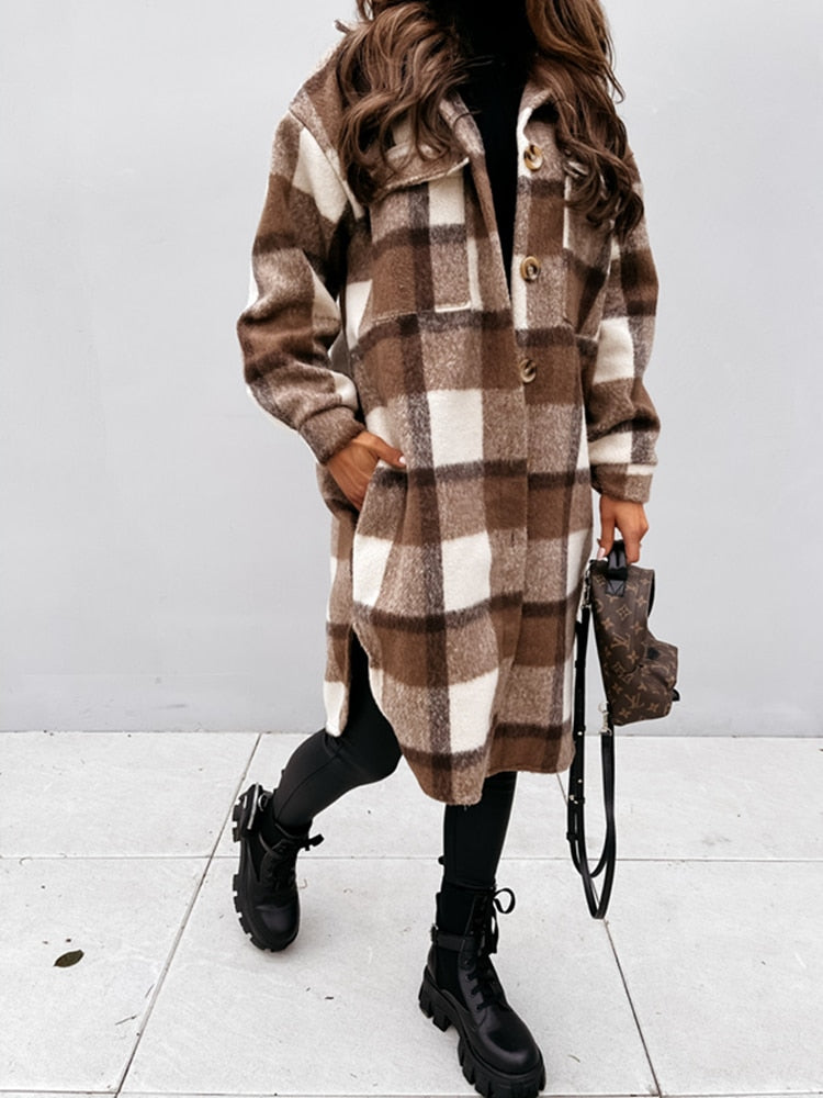 Stylish Plaid Jacket | Nostalgic & Trendy-Brown-S-State of Style