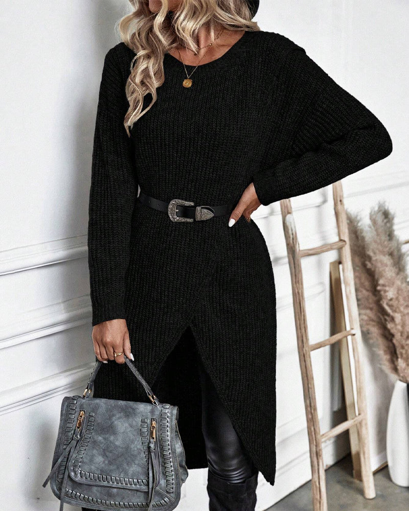Stylish Plain Sweater Dress - Lina-Grey-S-State of Style