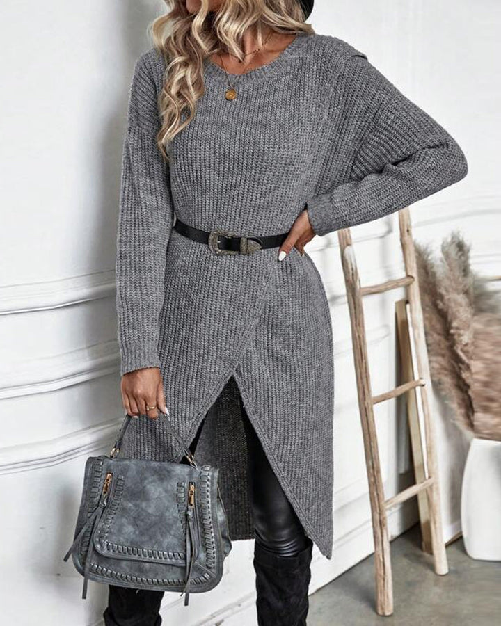 Stylish Plain Sweater Dress - Lina-Grey-S-State of Style