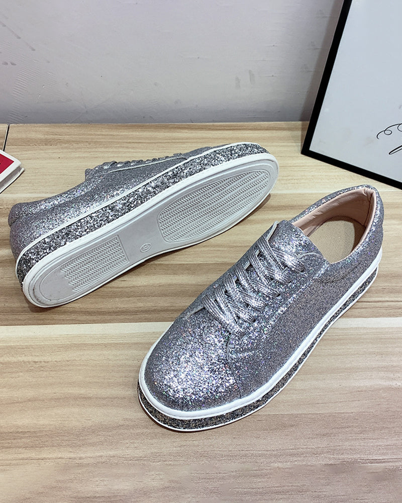 Stylish Platform Glitter Ladies Sneakers - Sienna-Silver-4-State of Style