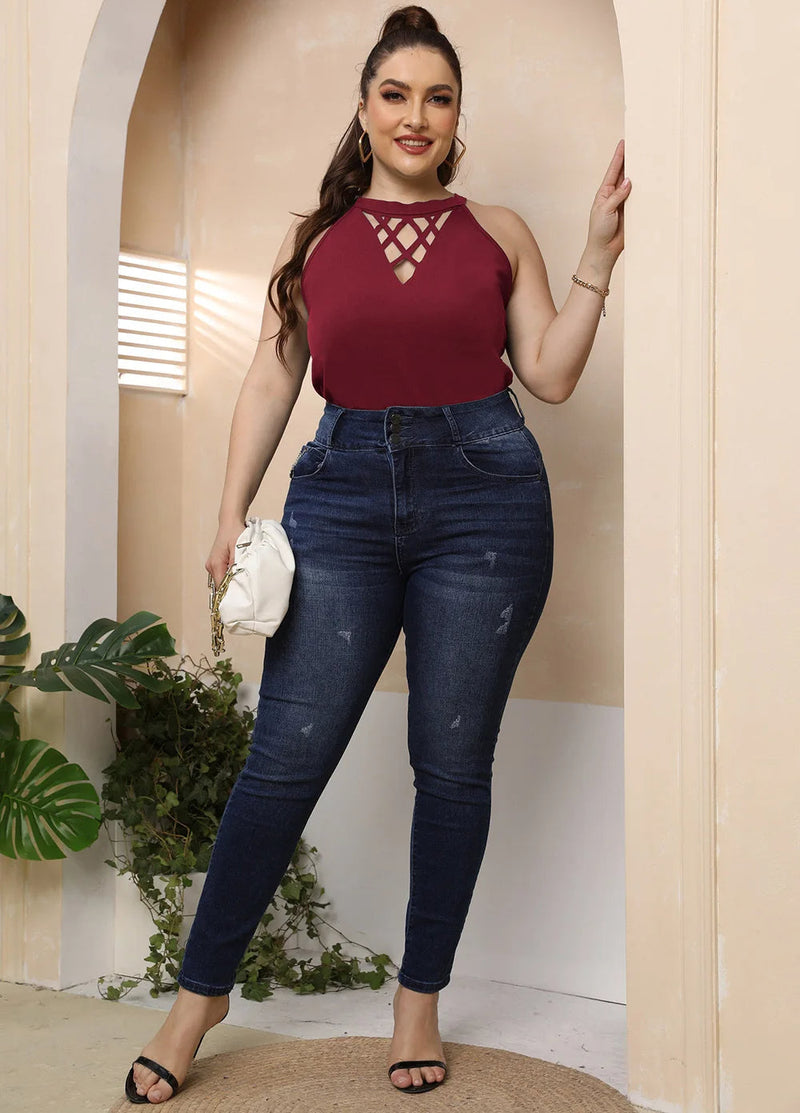Stylish Plus-Size Halter Top for Casual Summer Days-Dark Blue-2XL-State of Style