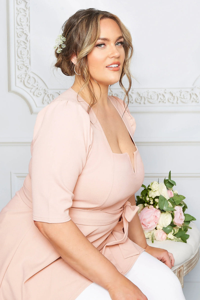 Stylish Plus-Size Peplum Top for Work and Fashion-Pink-2XL-State of Style