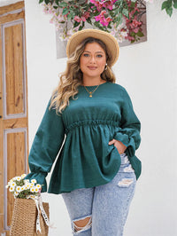 Stylish Plus-Size Peplum Top with Ruffle Detailing-Hippie Blue-2XL-State of Style