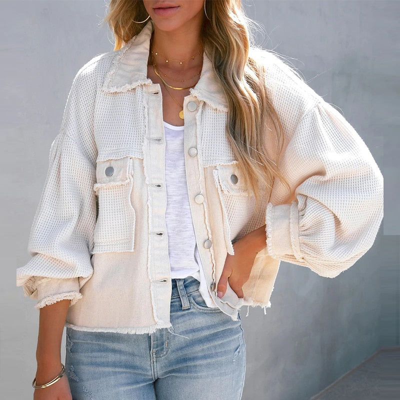STYLISH PUFF SLEEVE JACKET FOR WOMEN-White-S-State of Style