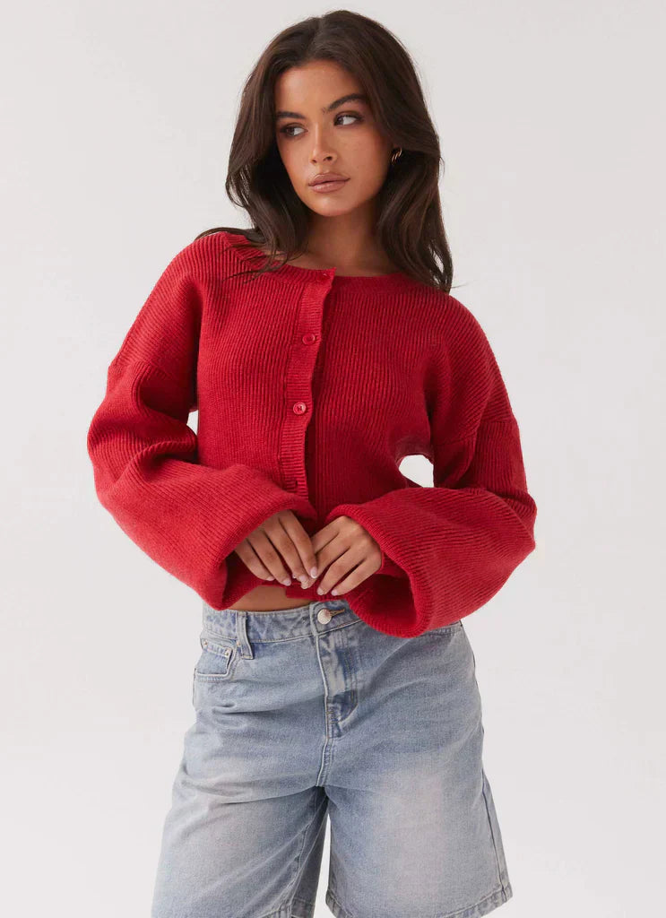 Stylish Red Women's Cardigan - Clarella-XS-State of Style