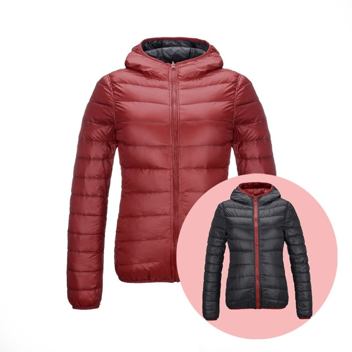 Stylish Reversible Women's Down Jacket - Aurora-Red/Black-S-State of Style