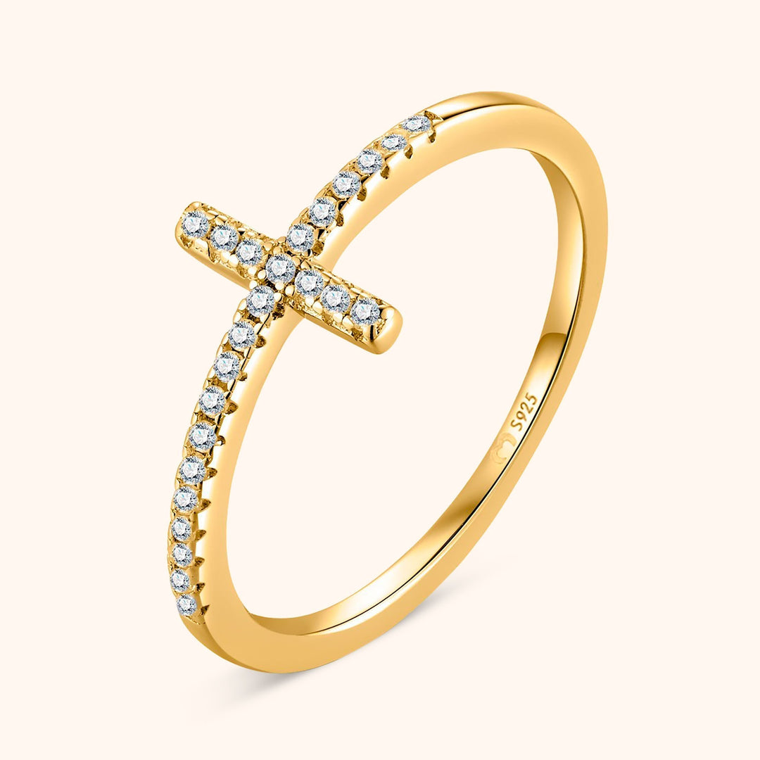 Stylish Ring with Zirconia Cross - Faith-Gold-5-State of Style