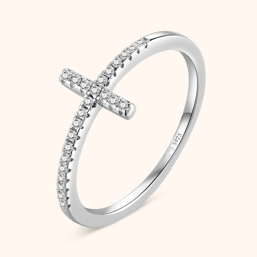 Stylish Ring with Zirconia Cross - Faith-Silver-5-State of Style