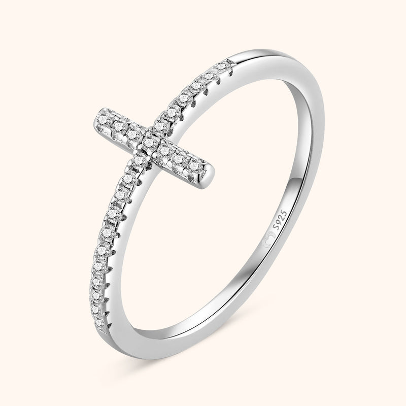 Stylish Ring with Zirconia Cross - Faith-Silver-5-State of Style