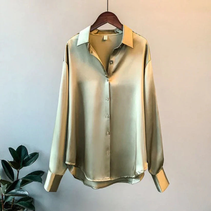 Stylish Satin Women's Blouse - Elina-Olive green-S-State of Style