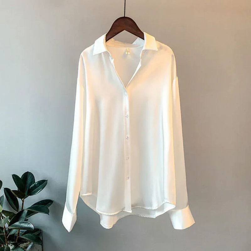 Stylish Satin Women's Blouse - Elina-White-S-State of Style