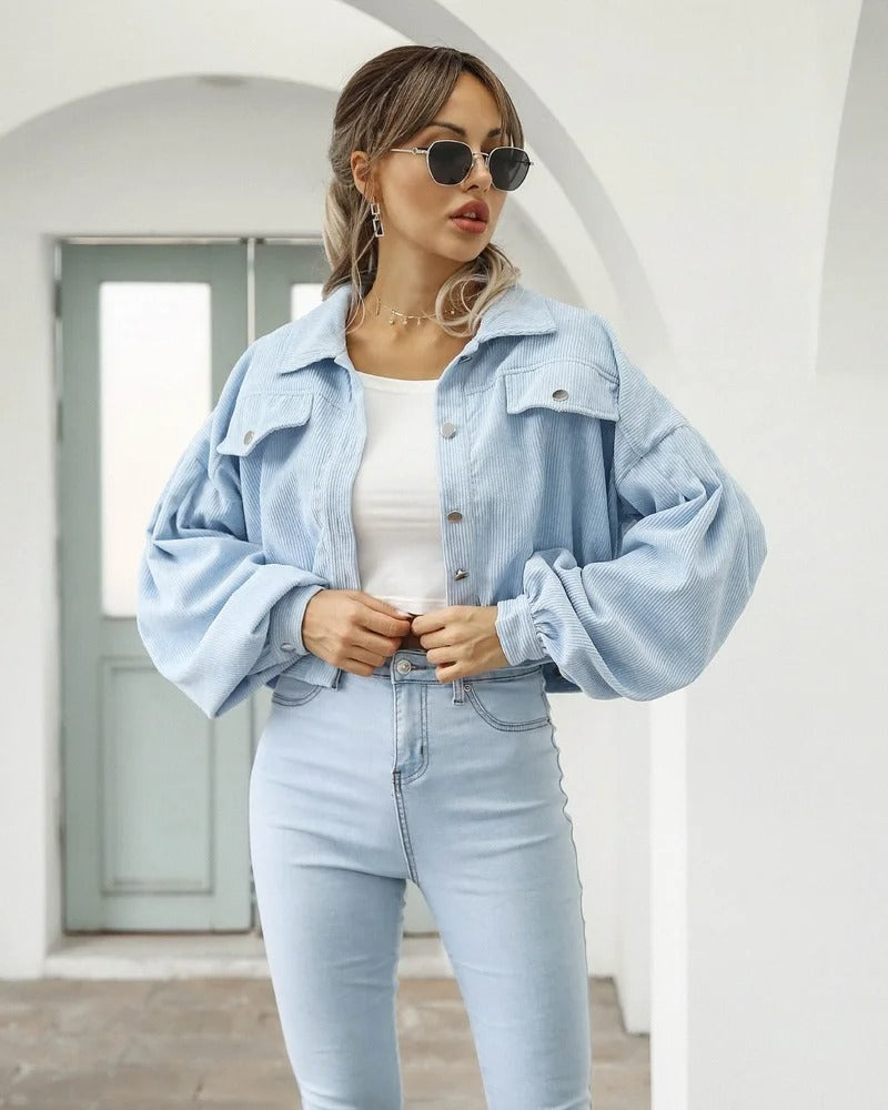 Stylish short denim jacket - Amira-Blue-S-State of Style