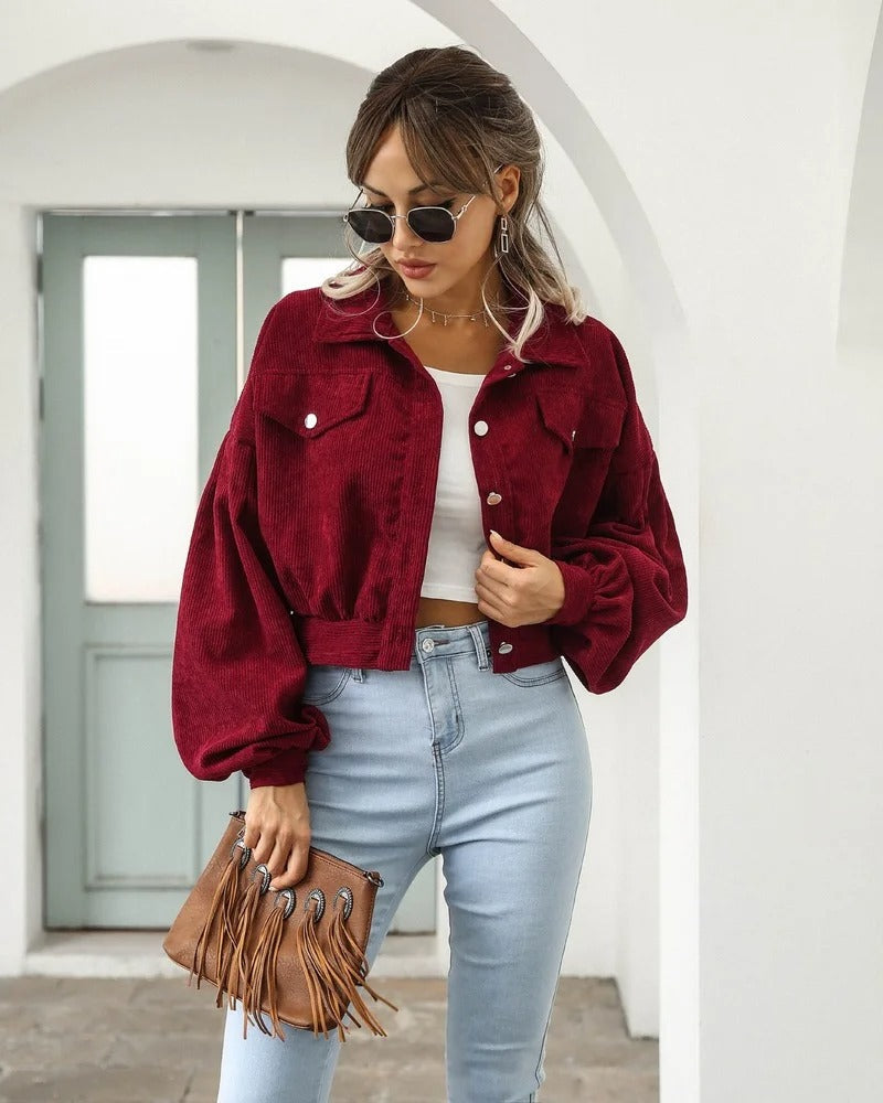 Stylish short denim jacket - Amira-Red-S-State of Style
