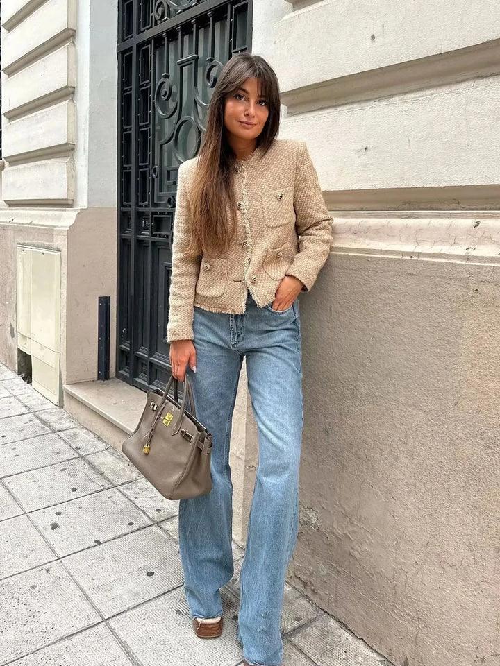 Stylish Short Jacket with Pockets - Lina-Khaki-XS-State of Style