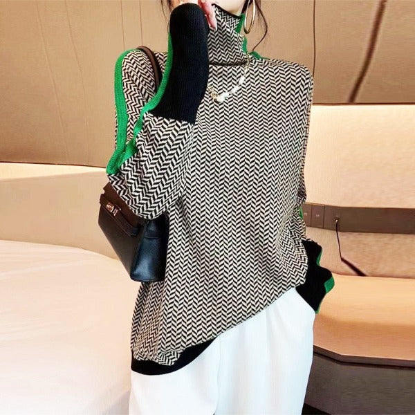 Stylish Striped Ladies Sweater - Lena-Green-S-State of Style