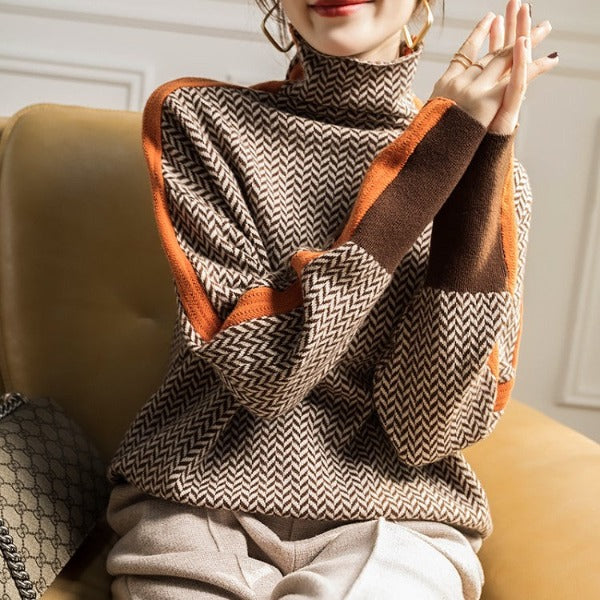 Stylish Striped Ladies Sweater - Lena-Orange-S-State of Style