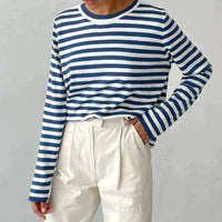 Stylish Striped T-Shirt Made from Lightweight Fabric - Color Stripes-Azure Blue-S-State of Style