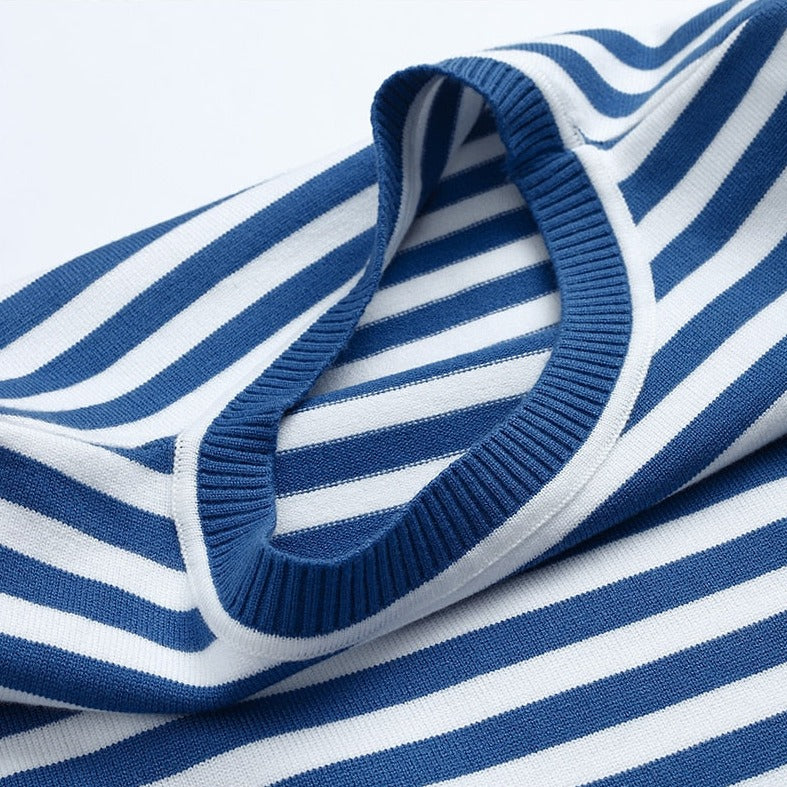 Stylish Striped T-Shirt Made from Lightweight Fabric - Color Stripes-Azure Blue-S-State of Style