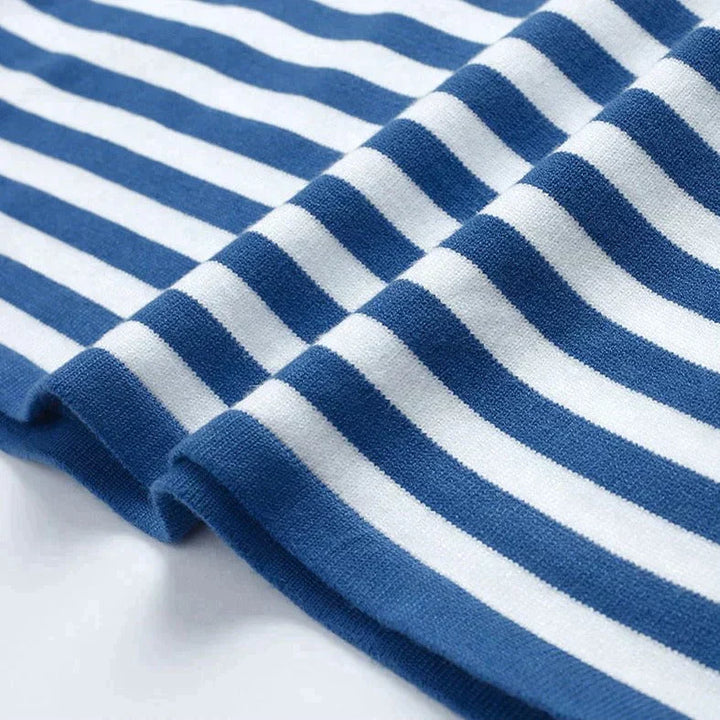 Stylish Striped T-Shirt Made from Lightweight Fabric - Color Stripes-Azure Blue-S-State of Style