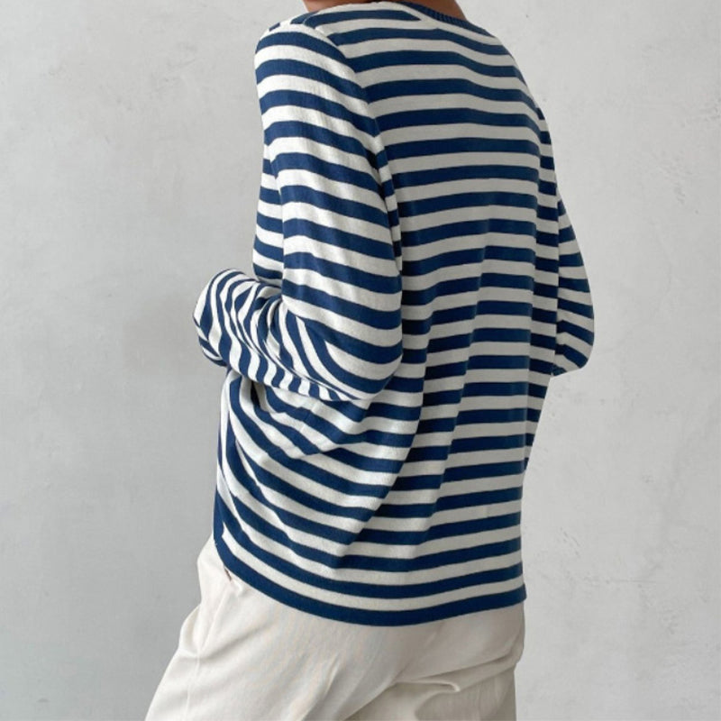 Stylish Striped T-Shirt Made from Lightweight Fabric - Color Stripes-Azure Blue-S-State of Style