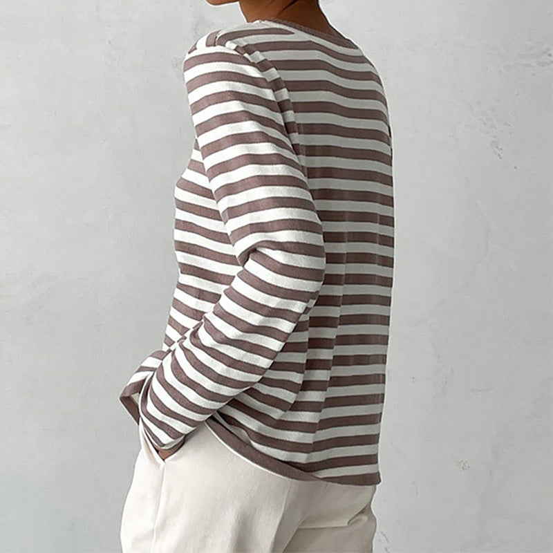 Stylish Striped T-Shirt Made from Lightweight Fabric - Color Stripes-Azure Blue-S-State of Style