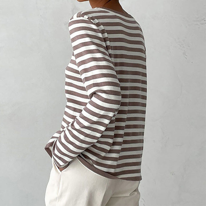 Stylish Striped T-Shirt Made from Lightweight Fabric - Color Stripes-Azure Blue-S-State of Style
