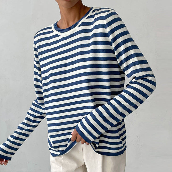 Stylish Striped T-Shirt Made from Lightweight Fabric - Color Stripes-Azure Blue-S-State of Style