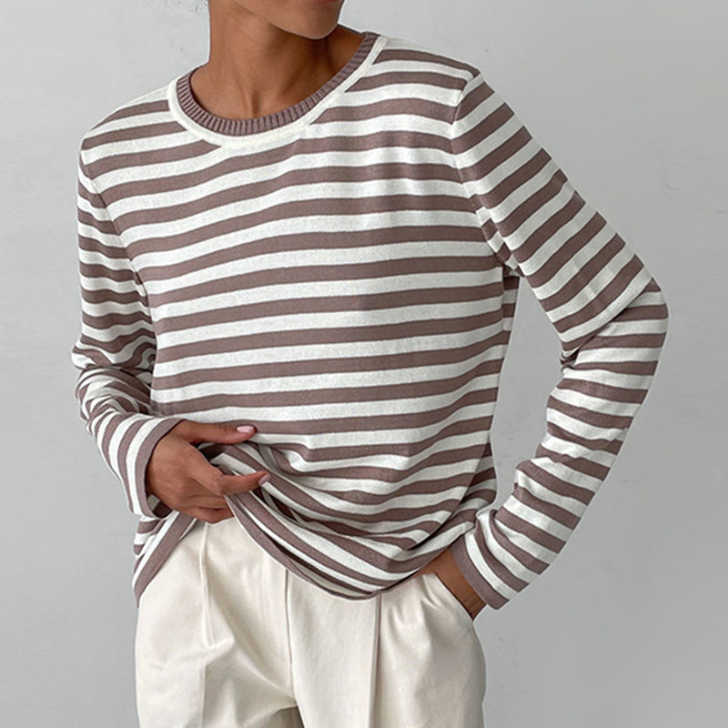 Stylish Striped T-Shirt Made from Lightweight Fabric - Color Stripes-Caramel-S-State of Style
