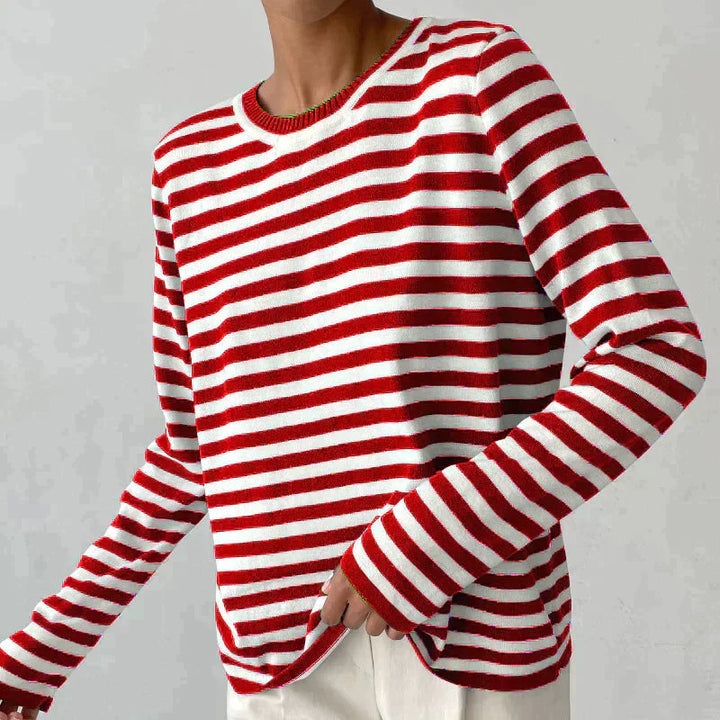 Stylish Striped T-Shirt Made from Lightweight Fabric - Color Stripes-Cardinal Red-S-State of Style