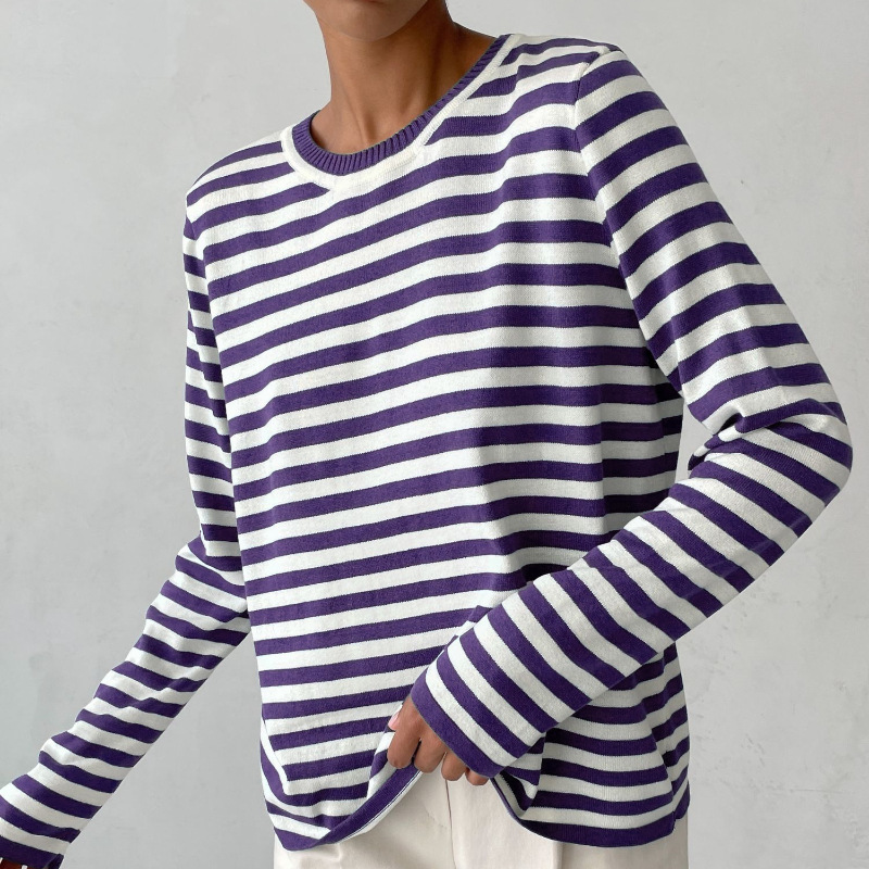 Stylish Striped T-Shirt Made from Lightweight Fabric - Color Stripes-Royal Purple-S-State of Style