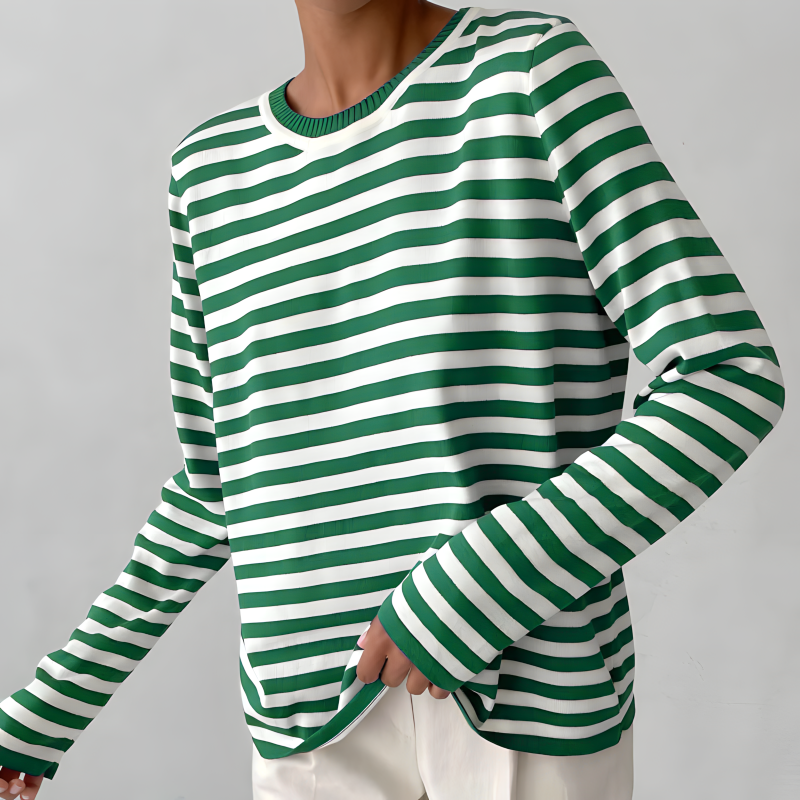 Stylish Striped T-Shirt Made from Lightweight Fabric - Color Stripes-Sapphire Green-S-State of Style