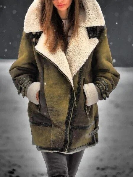 Stylish Suede Sherpa Jacket for Women - Mila-Green-S-State of Style