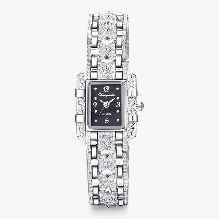 Stylish Watch with Rectangular Dial and Crystals – Camille-Black-State of Style